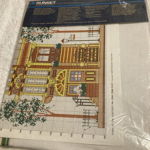 NEW Sunset 2945 Turn of CENTURY 11x14 VTG Counted Cross-Stitch Kit USA - Picture 3 of 4